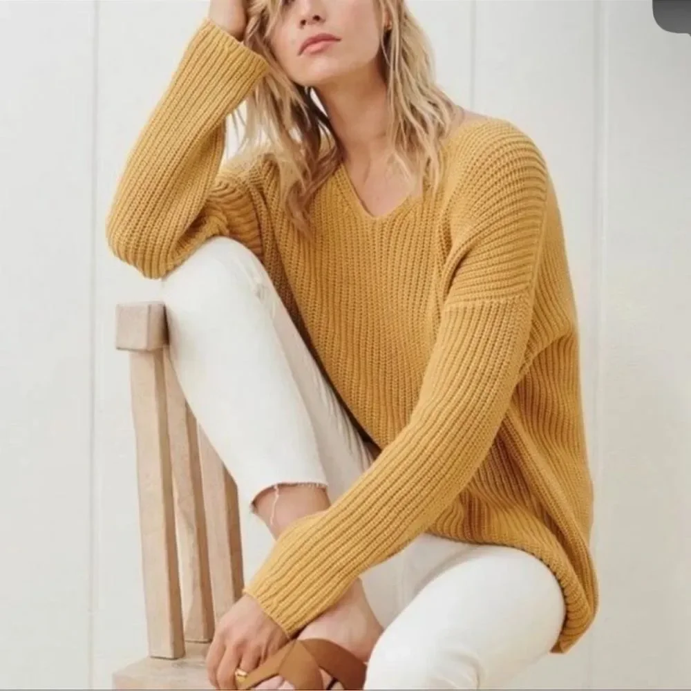 NWT JENNI KAYNE Cotton Cabin Sweater Mustard Yellow Women's Size XXL